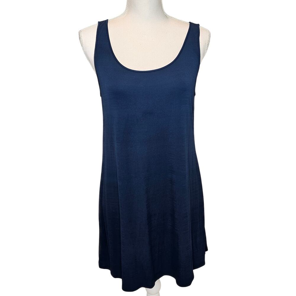Eileen Fisher Silk Scoop Neck Blue Slip Tunic Tank Dress 30" Length Size Small